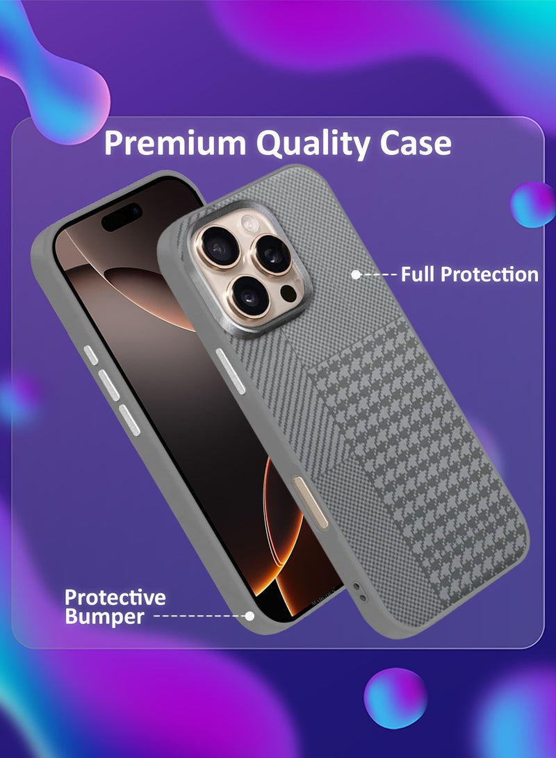 CATANES iPhone 16 Pro Case Cover Carbon Fiber Pattern Phone Case Slim Shockproof Back Cover Grey Geometric Crest - Image 2